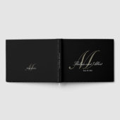 Zwart Script Monogram Bruiloft Gastenboek (Volledig)