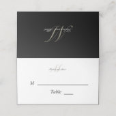 Zwart Script Monogram met Namen Place Card (Buitenkant ongevouwen)