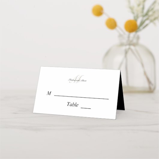 Zwart Script Monogram met Namen Place Card (Voorkant)