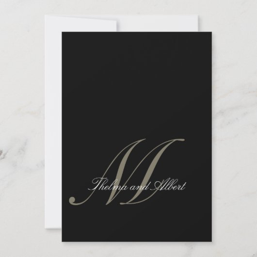 Zwart Script Monogram Ouders Bruiloft Uitnodiginge Kaart (Achterkant)