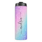 Zwart Script naam op Bokeh Stars, Paarse & Blauw Thermosbeker (Voorkant)