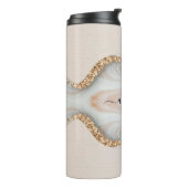 Zwart Script Naam op Marmer & Goud Glitter 2 Thermosbeker (Gedraaid links)