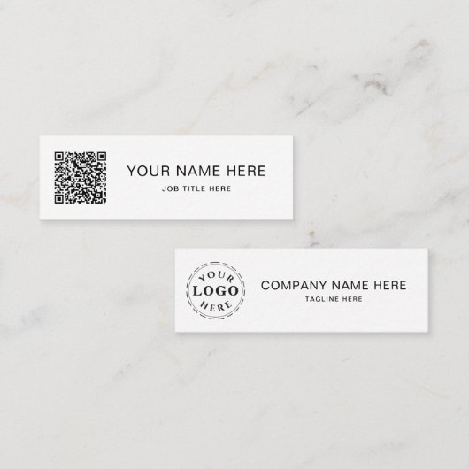 Zwart Script QR op wit Mini-oproepkaartontwerp Contactkaartje (Voorkant / Achterkant)