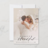 Zwart script voor altijd dankbare bruiloft 2 foto bedankkaart (Voorkant)