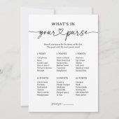 Zwart Script Wat zit er in je tas Baby shower spel Kaart (Voorkant)