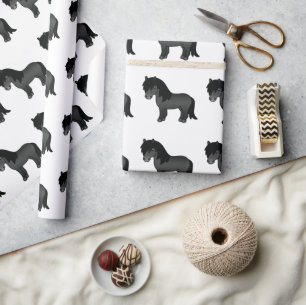 Zwart Shetlandpony Schattig Cartoonpony Patroon Cadeaupapier