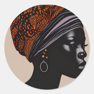 Zwart silhouet Afro-Amerikaanse vrouw hoofd wrap Ronde Sticker