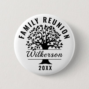 Zwart silhouet boom familie reünie souvenir cadeau ronde button 5,7 cm