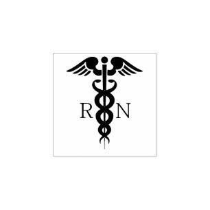 Zwart Silhouet Caduceus Geregistreerd Verpleegkund Rubberstempel