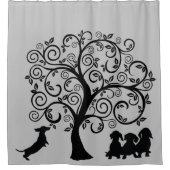 Zwart Silhouet Dachshund Douchegordijn (Voorkant)