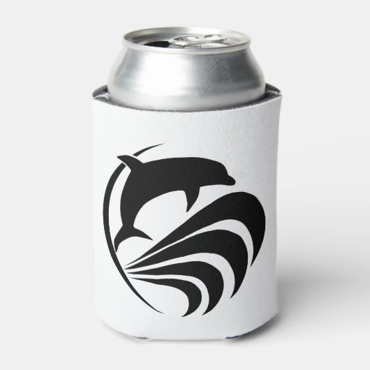 Zwart Silhouet Dolfijn Springen in Ocean Waves Blikjeskoeler (Blikje Voorkant)