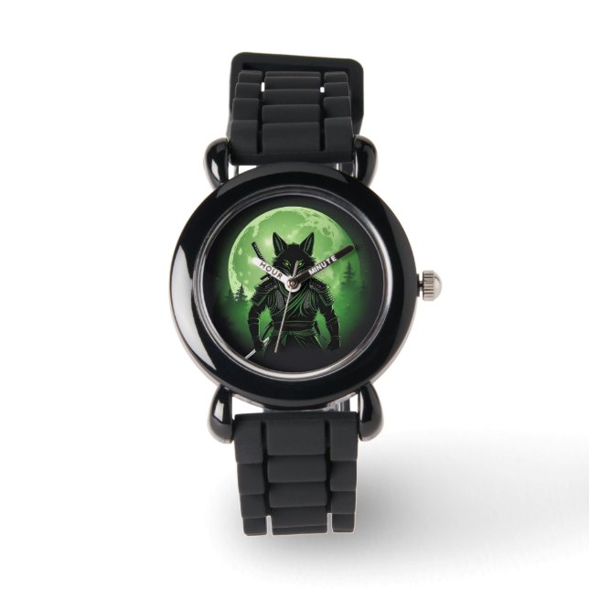 Zwart Silhouet Fox Horloge (Voorkant)