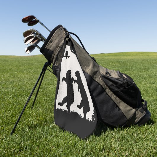 Zwart Silhouet op Witte Twee Dansende Beren Uil Golfhanddoek (Groen)