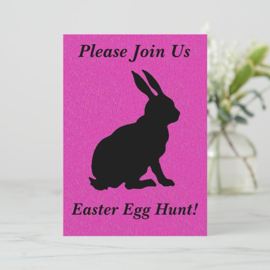 Zwart Silhouet Pasen Konijn Helder Heet Roze Kaart (Staand voorkant)