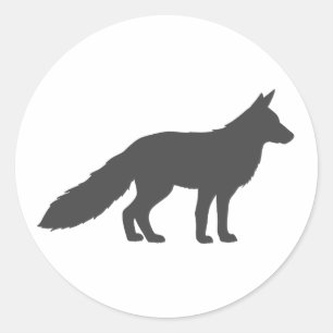 Zwart silhouet van een fluffy Fox Ronde Sticker