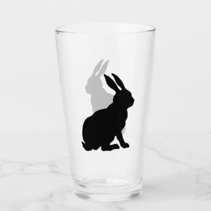 Zwart Silhouet Zittend Konijntje Bijprofiel Glas