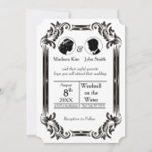 Zwart Silhouette Trouwen met Typografie Kaart (Voorkant)