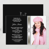 Zwart Silver Diamond Girl Foto Afstuderen Kaart (Voorkant / Achterkant)