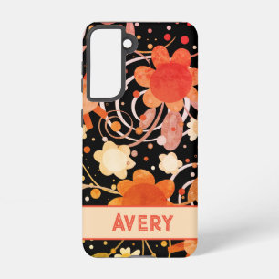 Zwart Sinaasappel Abstract Bloemen Gepersonaliseer Samsung Galaxy Hoesje