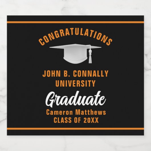 Zwart Sinaasappel Afstuderen Custom Graduation Par Bier Etiket (Enkel label)