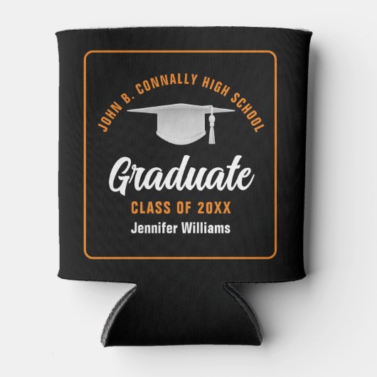 Zwart Sinaasappel Afstuderen Custom Graduation Par Blikjeskoeler (Voorkant)