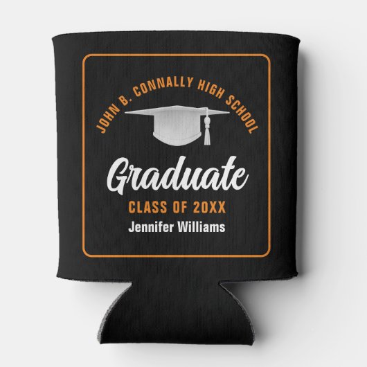 Zwart Sinaasappel Afstuderen Custom Graduation Par Blikjeskoeler (Achterkant)