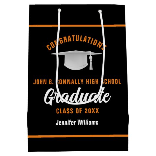 Zwart Sinaasappel Afstuderen Custom Graduation Par Medium Cadeauzakje (Achterkant)