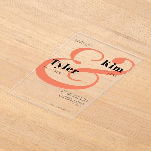 Zwart sinaasappel bruid en bruidegom namen bruilof acryl uitnodigingen (Laagn)