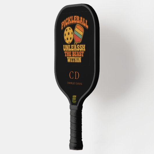 Zwart sinaasappel leuke quote retro monogram pickleball paddle (Links)