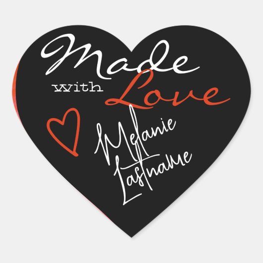 Zwart Sinaasappel Signature Script Gemaakt met Lov Hart Sticker (Voorkant)
