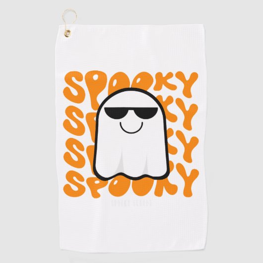 Zwart Sinaasappel Spooky Halloween Golfhanddoek (Voorkant)