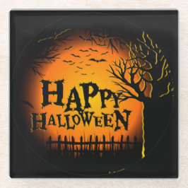 ZWART & SINAASAPPEL SPOOKY HALLOWEEN NACHT GLAZEN ONDERZETTER