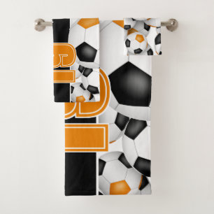 zwart sinaasappel teamspirit cadeau Veel voetballe Bad Handdoek