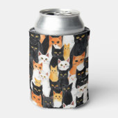 Zwart Sinaasappel Wit Katten Blikjeskoeler (Blikje Voorkant)