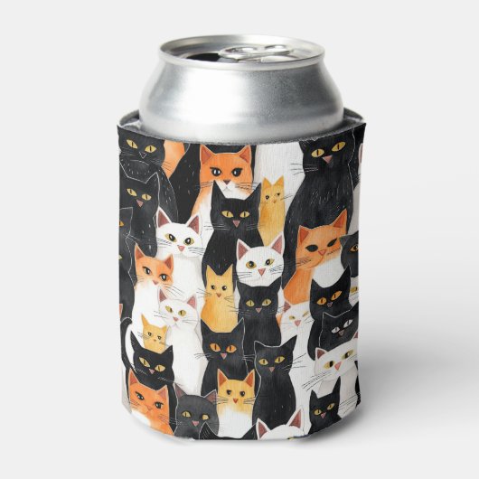 Zwart Sinaasappel Wit Katten Blikjeskoeler (Blikje Voorkant)