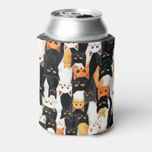 Zwart Sinaasappel Wit Katten Blikjeskoeler (Blikje Achterkant)