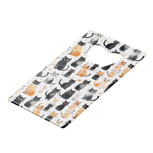 Zwart Sinaasappel Wit Katten Kredietkaart Flessenopener (Achterkant Gekanteld)