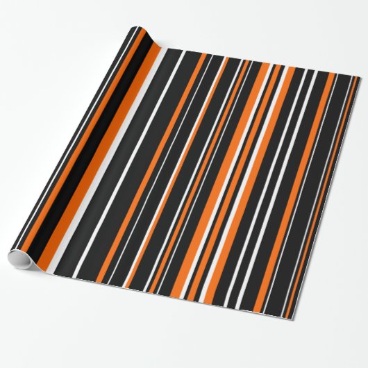 Zwart, Sinaasappel, Witte streepjescode Cadeaupapier (Uitgerold)