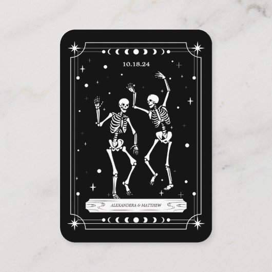 Zwart Skelet Halloween Bruiloft RSVP QR Code Informatiekaartje (Achterkant)