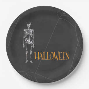 Zwart Skelet Spiderweb Halloween Party Papieren Bordje