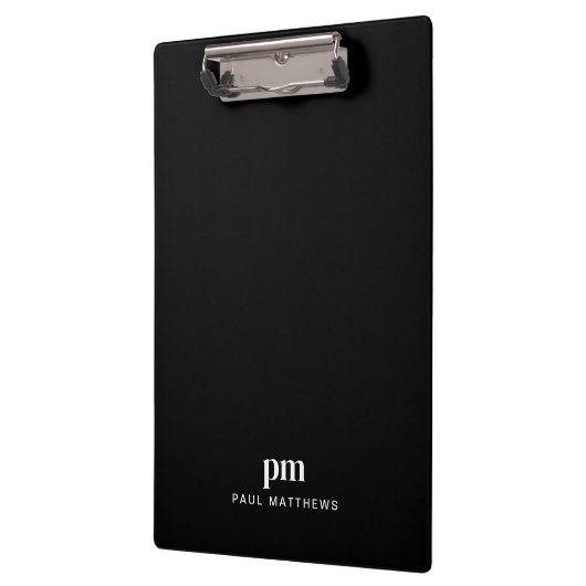 Zwart Slank Custom Monogram en Naam Klembord (Links)