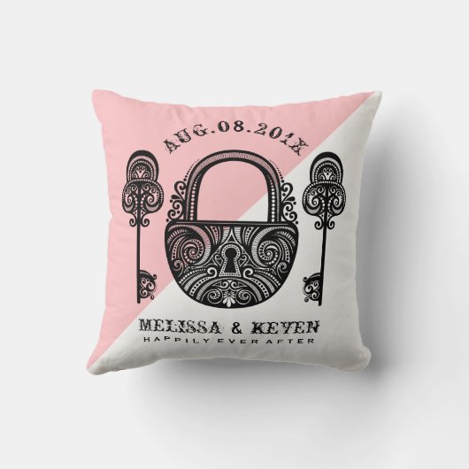 Zwart slot en sleutels skelet naar bruiloft ontwe kussen (Achterkant)