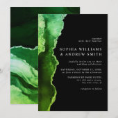 Zwart & Smaragdgroen Trouw Uitnodiging (Voorkant / Achterkant)