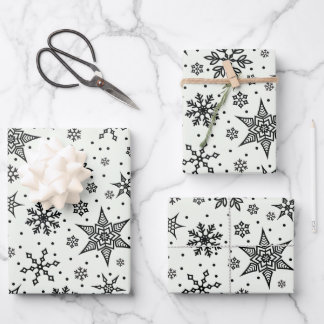 Zwart Sneeuwvlokken Kerstmis Patronen Wrapping Pap Inpakpapier Vel