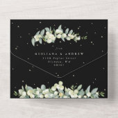 Zwart Snowberry + Eucalyptus bruiloft alleen recep All In One Uitnodiging (Achterkant)