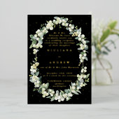 Zwart Snowberry + Eucalyptus bruiloft alleen recep Folie Uitnodiging (Staand Voorkant)