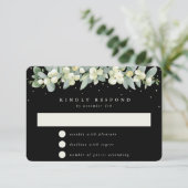 Zwart Snowberry + Eucalyptus Garland bruiloft RSVP Kaartje (Staand voorkant)