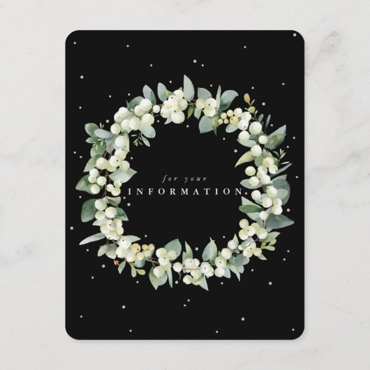 Zwart Snowberry+Eucalyptus Rand Bruiloft Details Informatiekaartje (Achterkant)