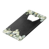 Zwart Snowberry+Eucalyptus Winter Bruiloft Mini Kredietkaart Flessenopener (Achterkant Gekanteld)