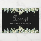 Zwart Snowberry+Eucalyptus Winter Bruiloft Mini Sparkling Wijnetiket (Enkel label)